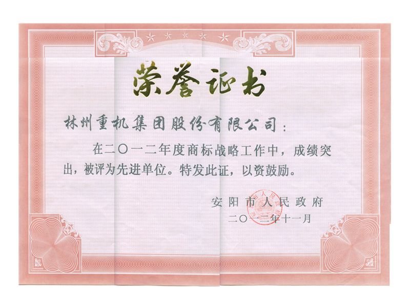 2012年安陽(yáng)市商標(biāo)戰(zhàn)略先 進(jìn)單位